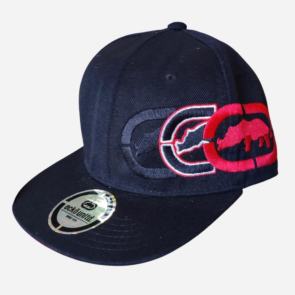 Ecko Unltd. black/red snapback cap with red/black logo featuring a rhino silhoue